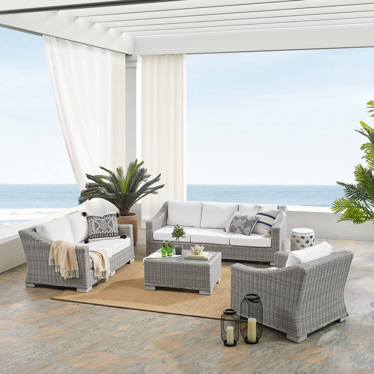 Conway 4-Piece Sunbrella® Outdoor Patio Wicker Rattan Furniture Set - Light Gray White