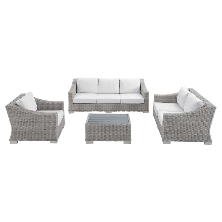 Conway 4-Piece Sunbrella® Outdoor Patio Wicker Rattan Furniture Set - Light Gray White
