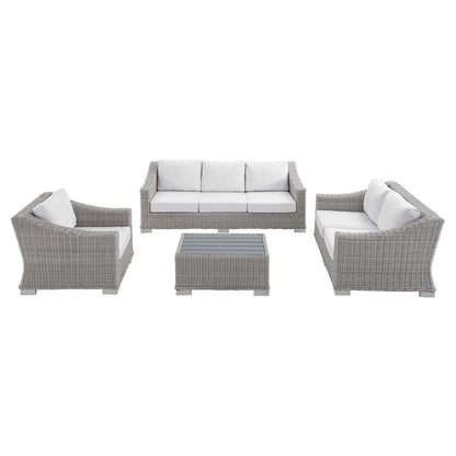 Conway 4-Piece Sunbrella® Outdoor Patio Wicker Rattan Furniture Set - Light Gray White