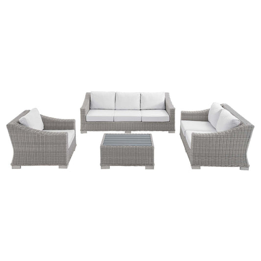 Conway 4-Piece Sunbrella® Outdoor Patio Wicker Rattan Furniture Set - Light Gray White