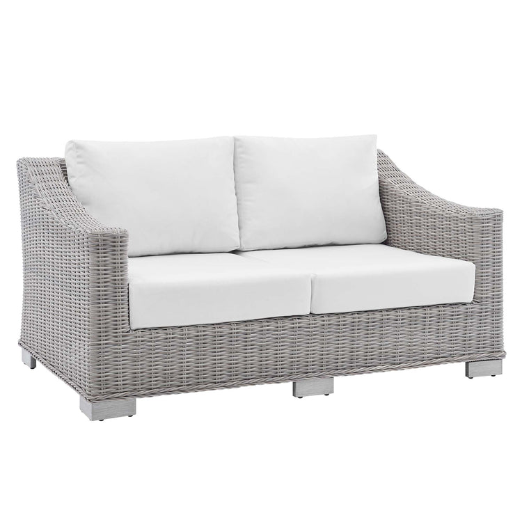 Conway 4-Piece Sunbrella® Outdoor Patio Wicker Rattan Furniture Set - Light Gray White