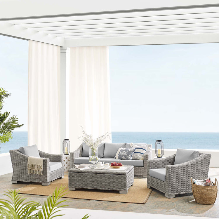 Conway 4-Piece Sunbrella® Outdoor Patio Wicker Rattan Furniture Set - Light Gray Gray