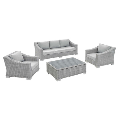 Conway 4-Piece Sunbrella® Outdoor Patio Wicker Rattan Furniture Set - Light Gray Gray
