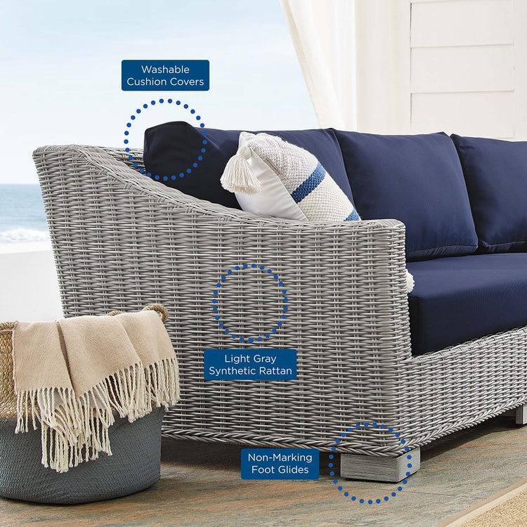 Conway 4-Piece Sunbrella® Outdoor Patio Wicker Rattan Furniture Set - Light Gray Navy