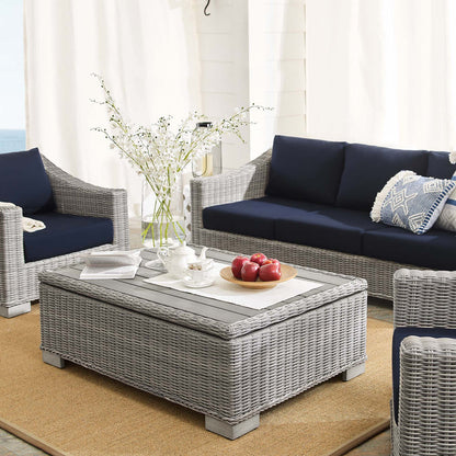 Conway 4-Piece Sunbrella® Outdoor Patio Wicker Rattan Furniture Set - Light Gray Navy