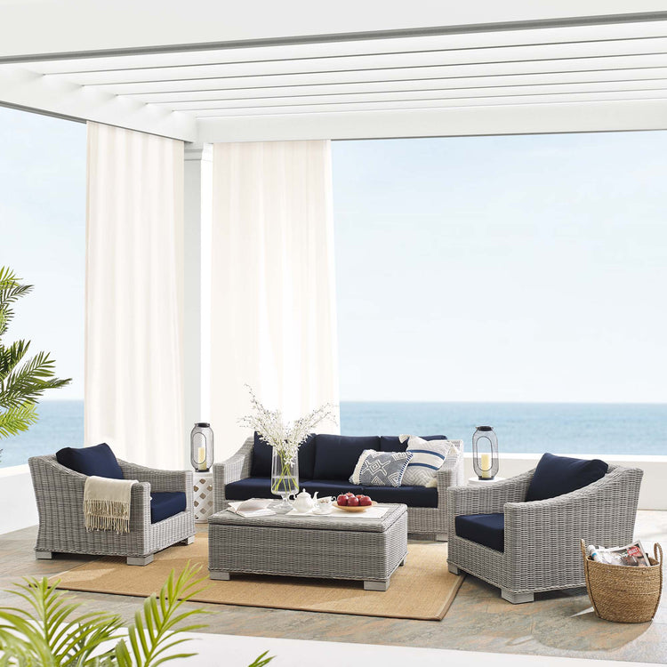 Conway 4-Piece Sunbrella® Outdoor Patio Wicker Rattan Furniture Set - Light Gray Navy