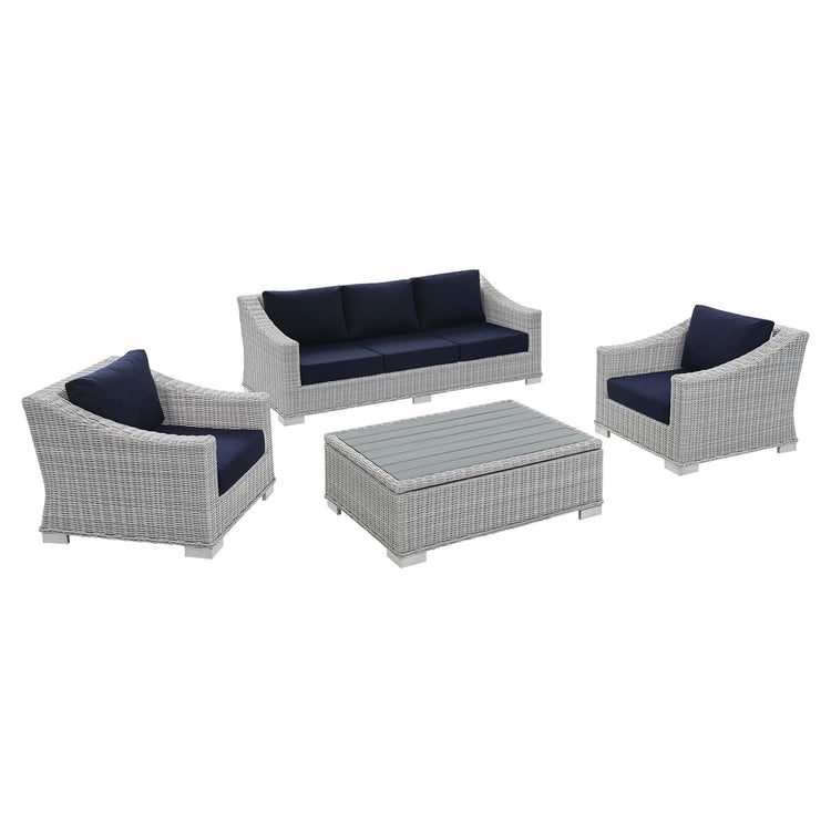 Conway 4-Piece Sunbrella® Outdoor Patio Wicker Rattan Furniture Set - Light Gray Navy