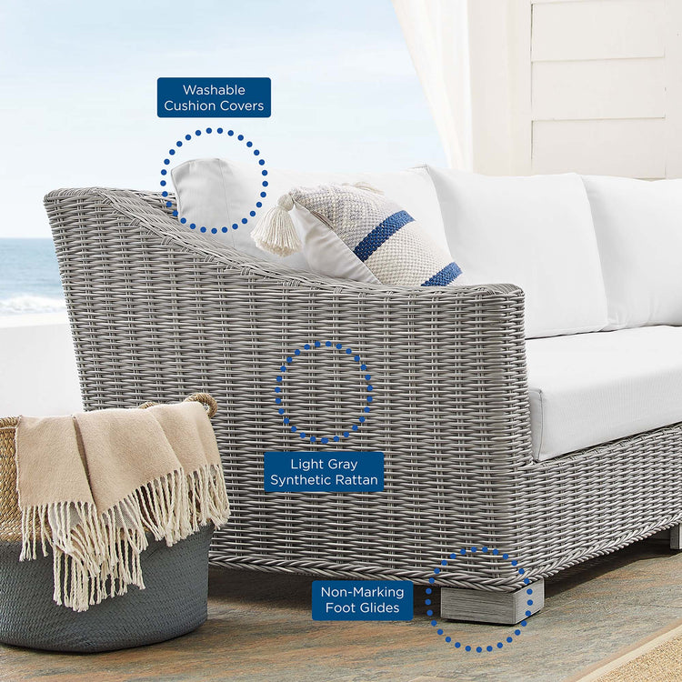 Conway 4-Piece Sunbrella® Outdoor Patio Wicker Rattan Furniture Set - Light Gray White