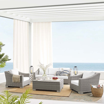 Conway 4-Piece Sunbrella® Outdoor Patio Wicker Rattan Furniture Set - Light Gray White
