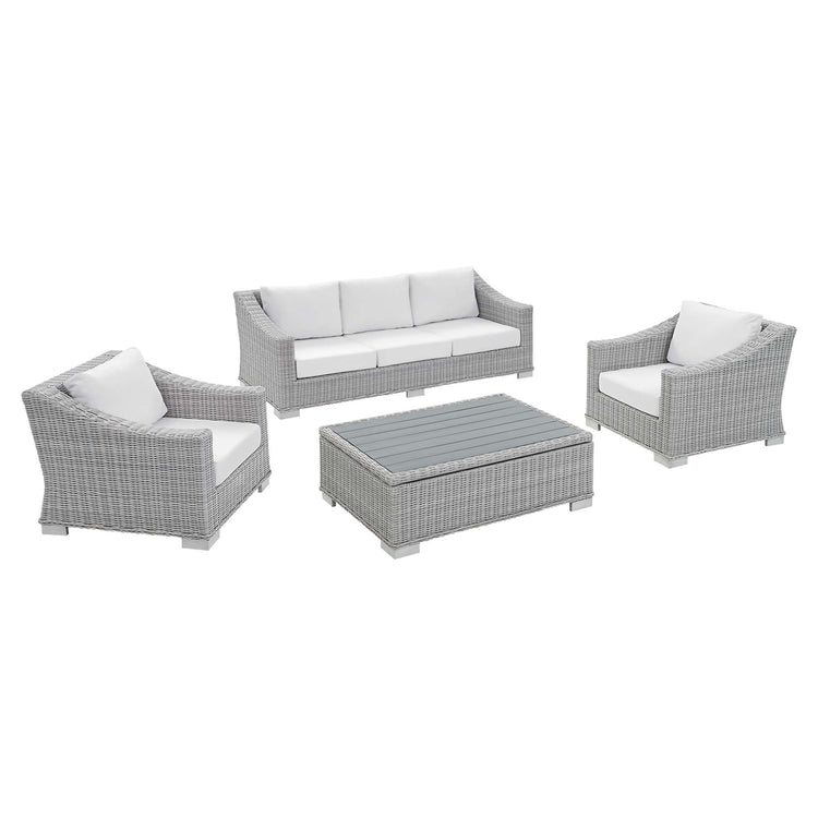 Conway 4-Piece Sunbrella® Outdoor Patio Wicker Rattan Furniture Set - Light Gray White