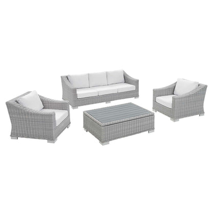 Conway 4-Piece Sunbrella® Outdoor Patio Wicker Rattan Furniture Set - Light Gray White
