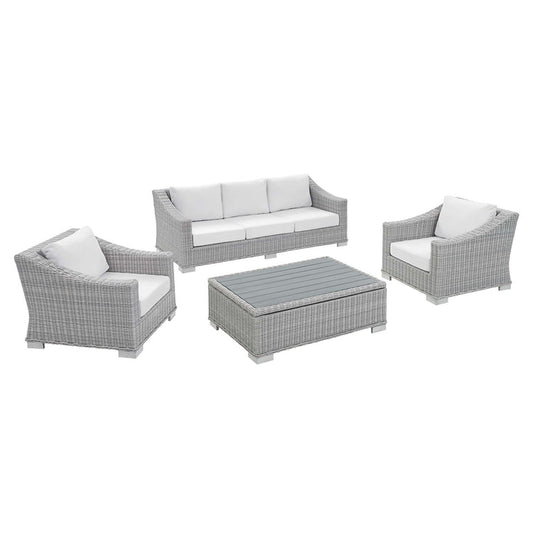 Conway 4-Piece Sunbrella® Outdoor Patio Wicker Rattan Furniture Set - Light Gray White