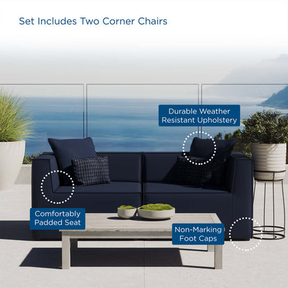 Saybrook 2-Piece Outdoor Patio Upholstered Sectional Sofa Loveseat - Navy