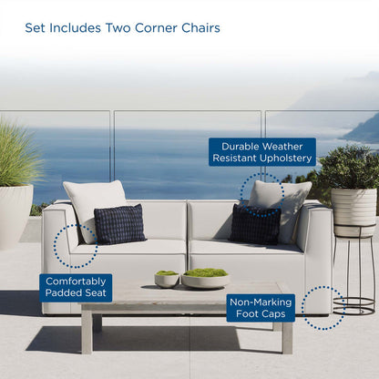 Saybrook 2-Piece Outdoor Patio Upholstered Sectional Sofa Loveseat - White