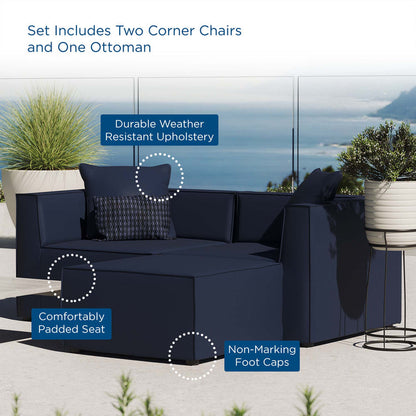 Saybrook Outdoor Patio Upholstered Loveseat and Ottoman Set - Navy