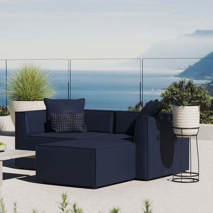 Saybrook Outdoor Patio Upholstered Loveseat and Ottoman Set - Navy