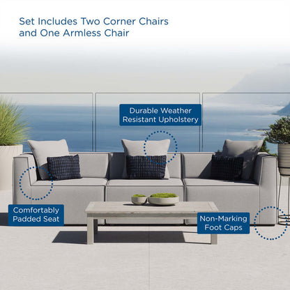 Saybrook 3-Piece Outdoor Patio Upholstered Sectional Sofa - Gray