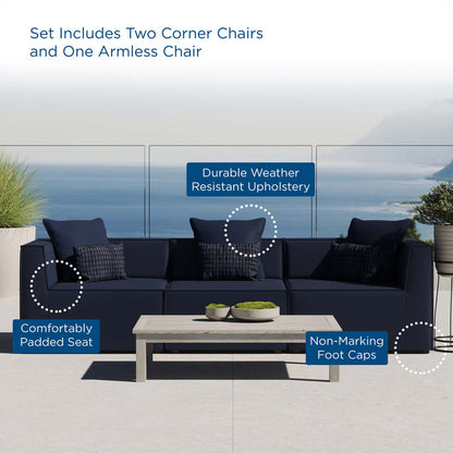 Saybrook 3-Piece Outdoor Patio Upholstered Sectional Sofa - Navy