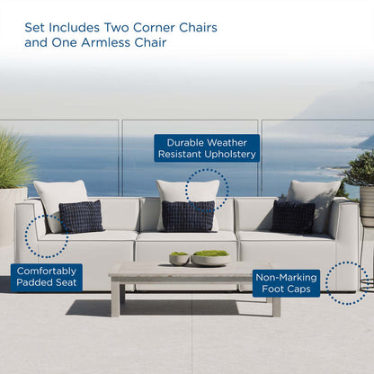 Saybrook 3-Piece Outdoor Patio Upholstered Sectional Sofa - White