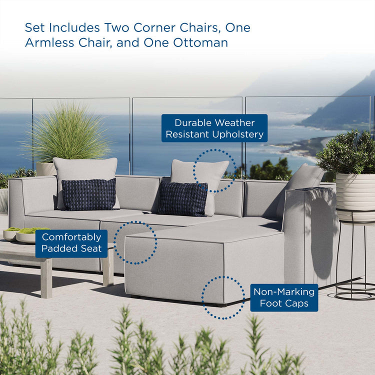 Saybrook 4-Piece Outdoor Patio Upholstered Sectional Sofa - Gray