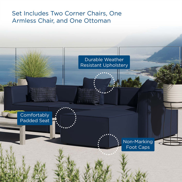 Saybrook 4-Piece Outdoor Patio Upholstered Sectional Sofa - Navy