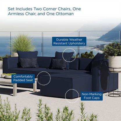 Saybrook 4-Piece Outdoor Patio Upholstered Sectional Sofa - Navy