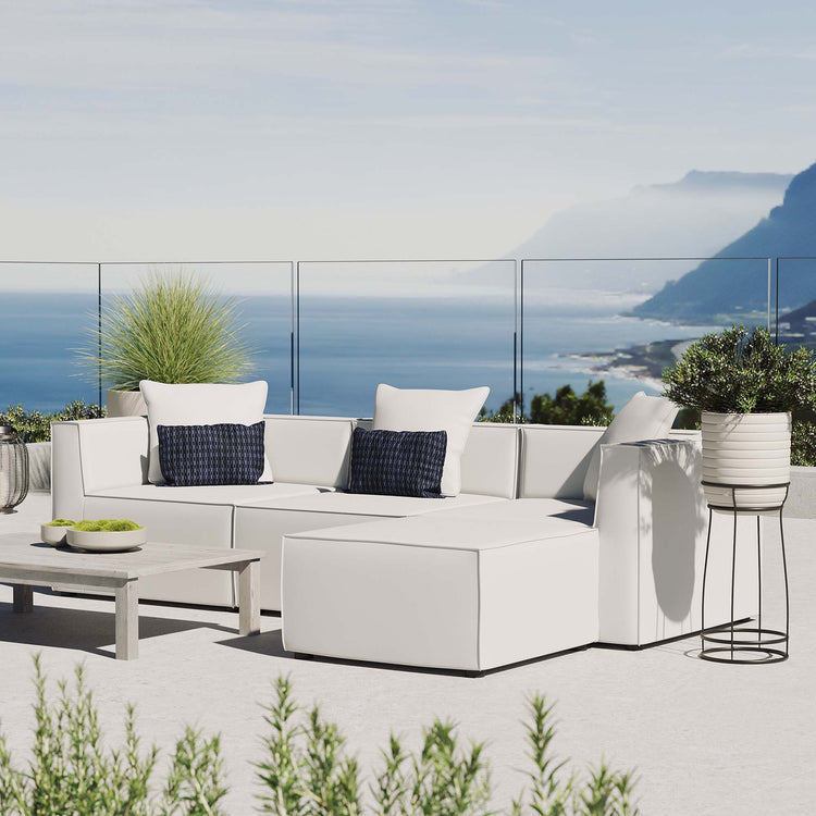 Saybrook 4-Piece Outdoor Patio Upholstered Sectional Sofa - White