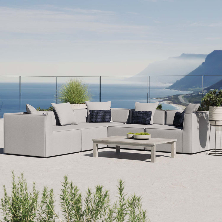 Saybrook 5-Piece Outdoor Patio Upholstered Sectional Sofa - Gray