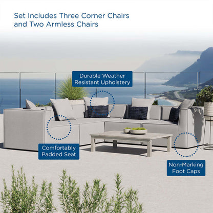 Saybrook 5-Piece Outdoor Patio Upholstered Sectional Sofa - Gray