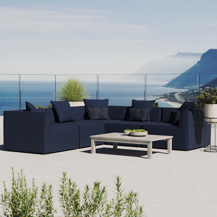Saybrook 5-Piece Outdoor Patio Upholstered Sectional Sofa - Navy