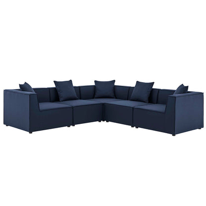 Saybrook 5-Piece Outdoor Patio Upholstered Sectional Sofa - Navy