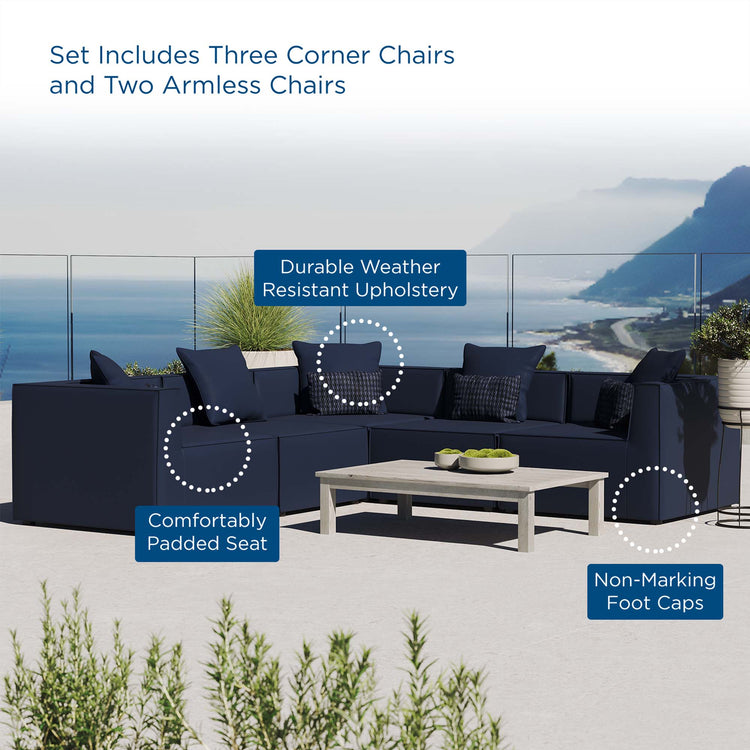 Saybrook 5-Piece Outdoor Patio Upholstered Sectional Sofa - Navy