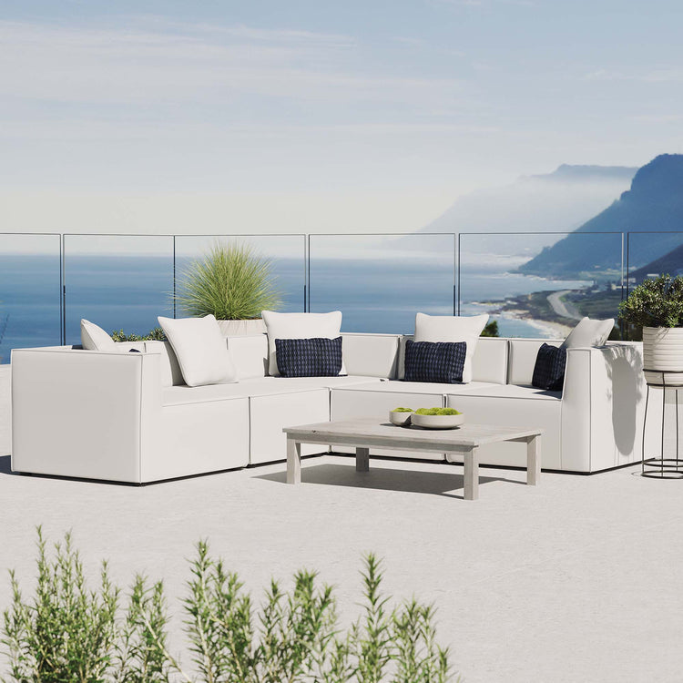 Saybrook 5-Piece Outdoor Patio Upholstered Sectional Sofa - White
