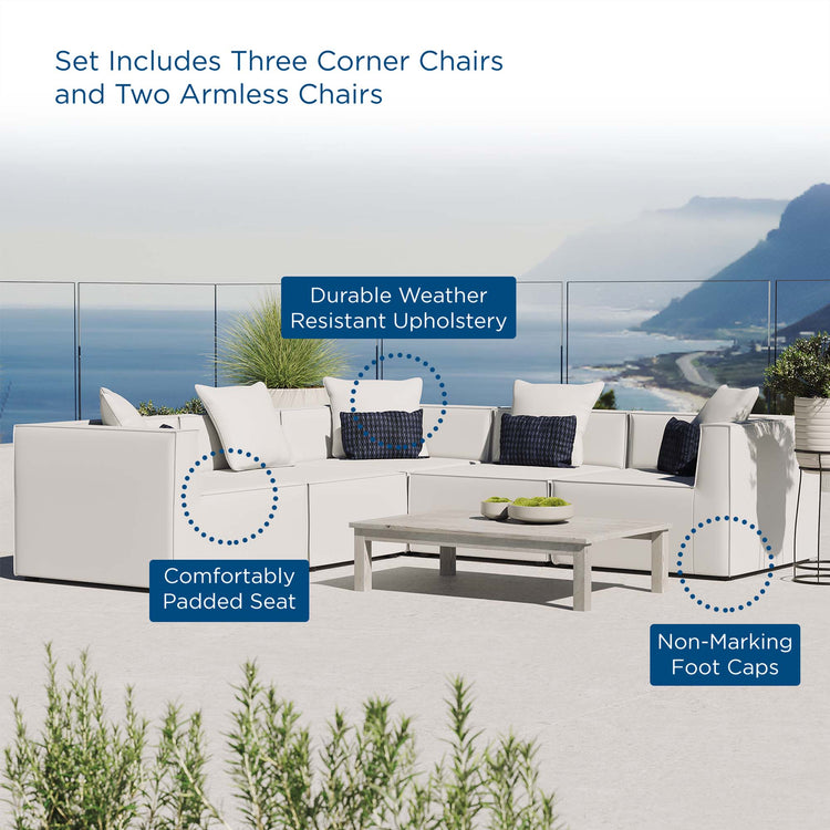 Saybrook 5-Piece Outdoor Patio Upholstered Sectional Sofa - White