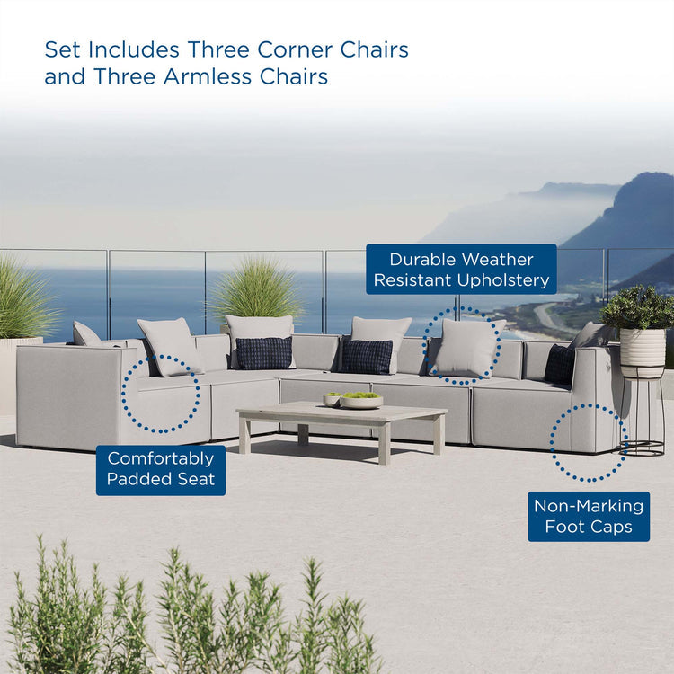 Saybrook 6-Piece Outdoor Patio Upholstered Sectional Sofa - Gray