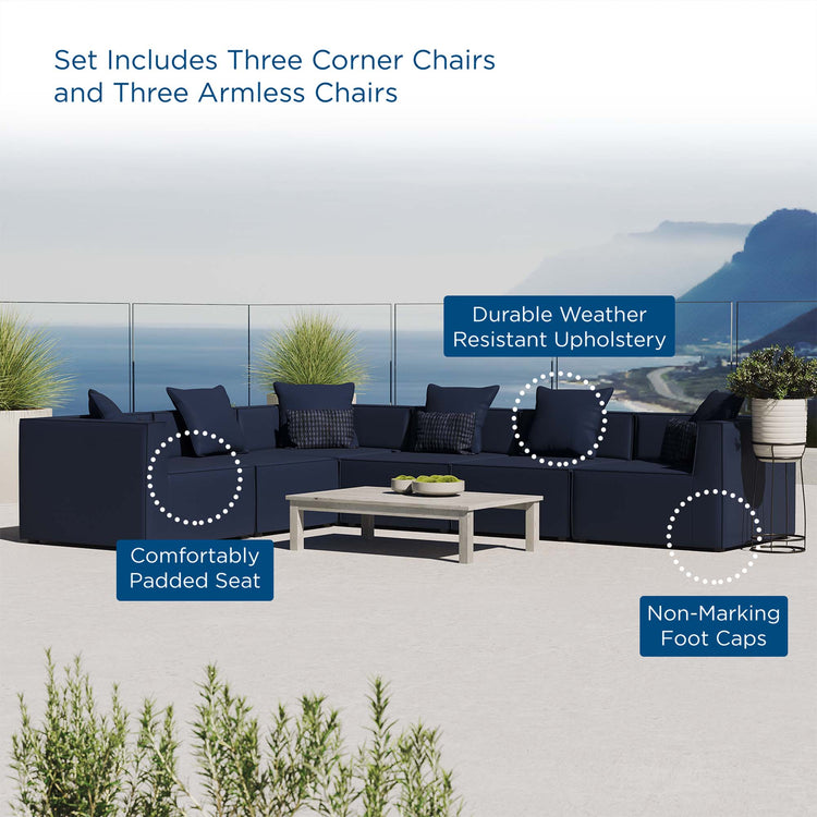 Saybrook 6-Piece Outdoor Patio Upholstered Sectional Sofa - Navy