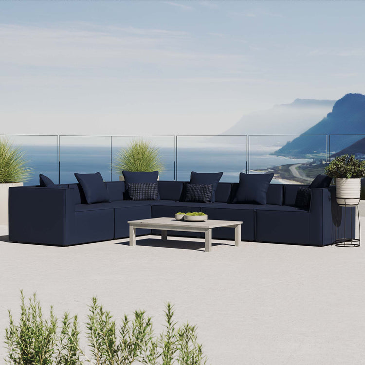 Saybrook 6-Piece Outdoor Patio Upholstered Sectional Sofa - Navy