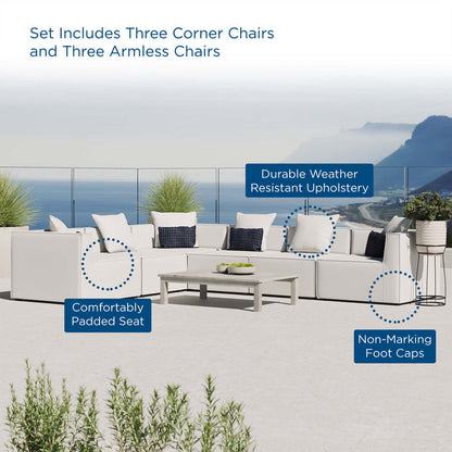 Saybrook 6-Piece Outdoor Patio Upholstered Sectional Sofa - White