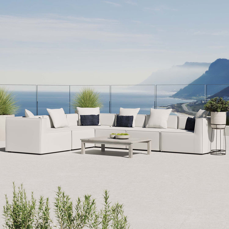 Saybrook 6-Piece Outdoor Patio Upholstered Sectional Sofa - White