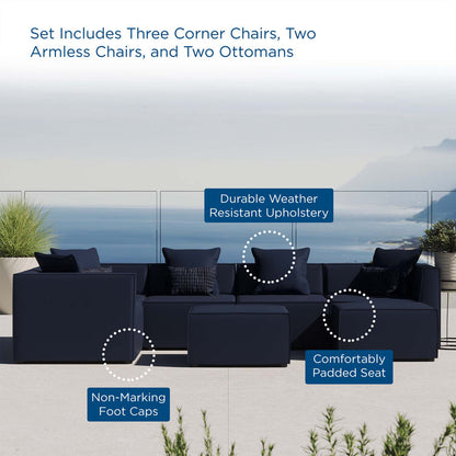 Saybrook 7-Piece Outdoor Patio Upholstered Sectional Sofa - Navy