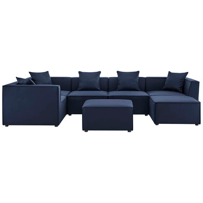 Saybrook 7-Piece Outdoor Patio Upholstered Sectional Sofa - Navy