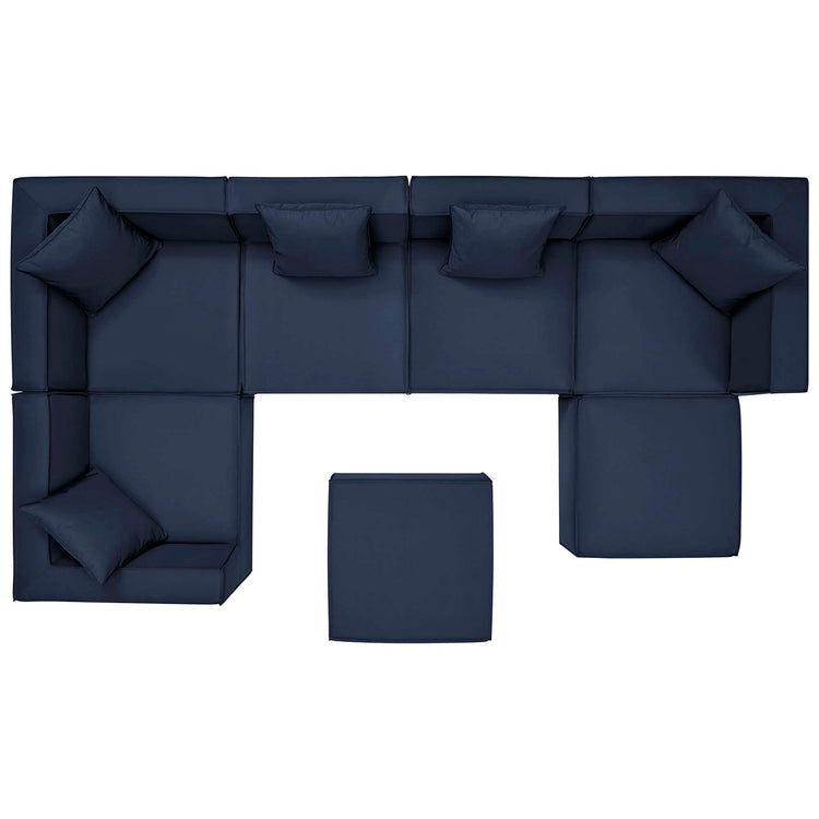 Saybrook 7-Piece Outdoor Patio Upholstered Sectional Sofa - Navy
