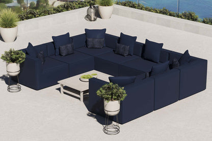 Saybrook 8-Piece Outdoor Patio Upholstered Sectional Sofa - Navy