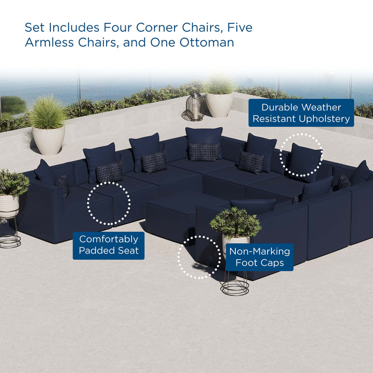 Saybrook 10-Piece Outdoor Patio Upholstered Sectional Sofa - Navy