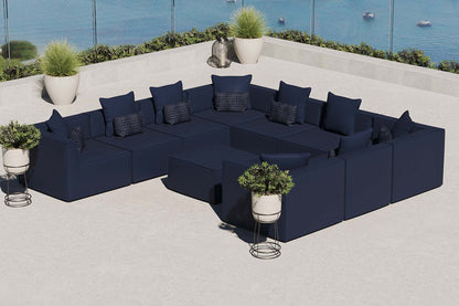 Saybrook 10-Piece Outdoor Patio Upholstered Sectional Sofa - Navy