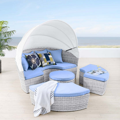 Scottsdale Canopy Outdoor Patio Daybed - Light Gray Light Blue