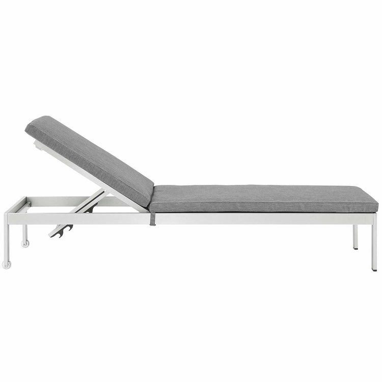 Shore Outdoor Patio Aluminum Chaise with Cushions - Silver Gray