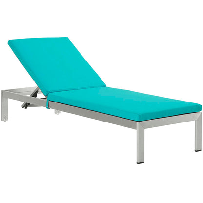 Shore Outdoor Patio Aluminum Chaise with Cushions - Silver Turquoise