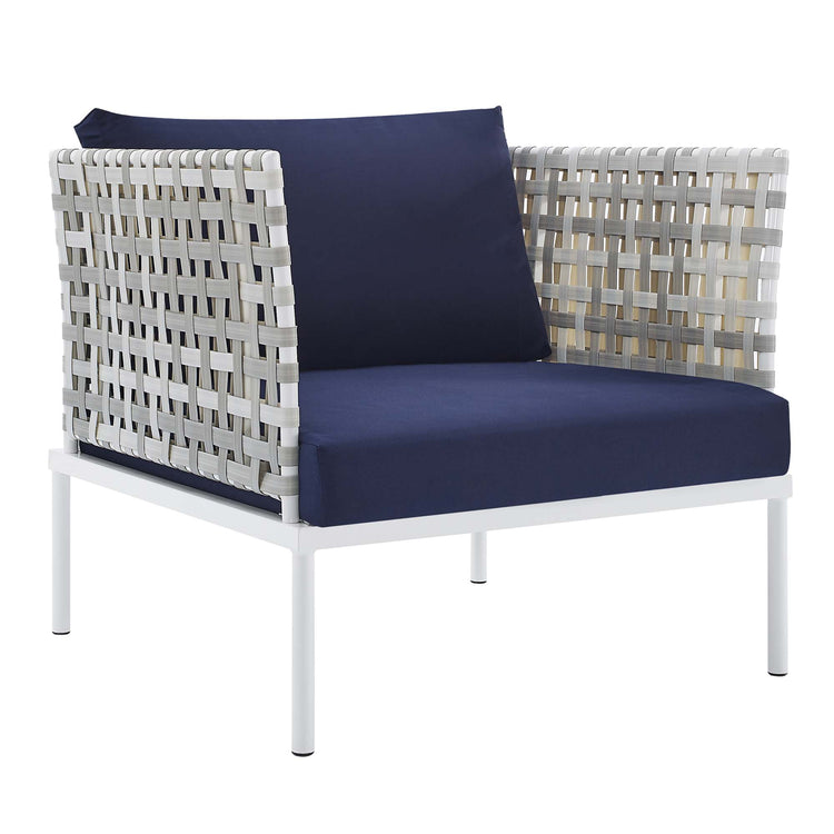 Harmony Sunbrella® Basket Weave Outdoor Patio Aluminum Armchair - Taupe Navy