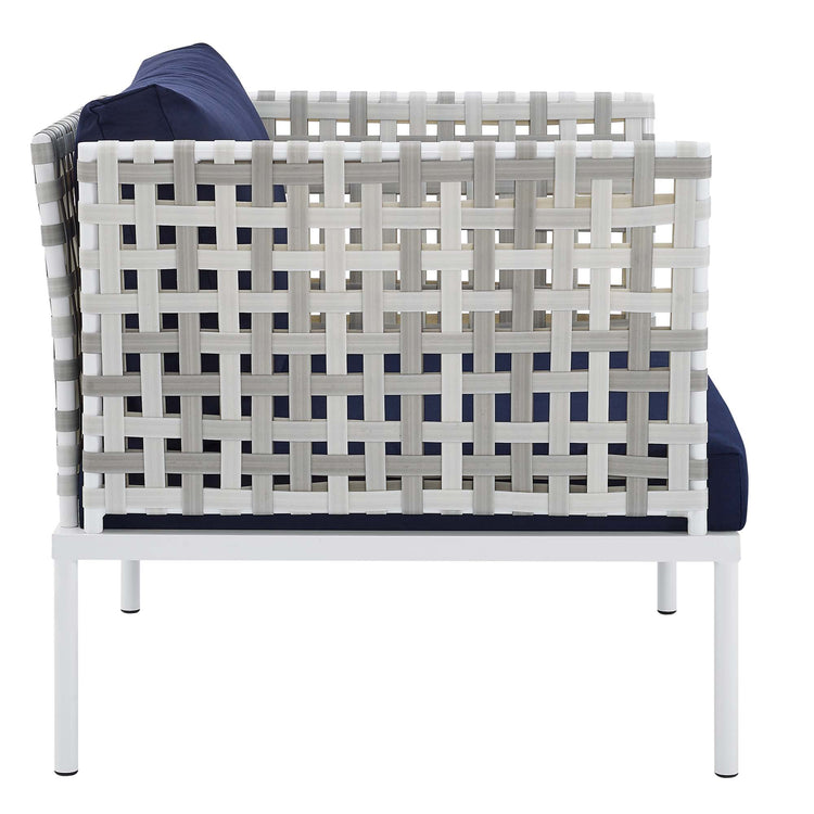 Harmony Sunbrella® Basket Weave Outdoor Patio Aluminum Armchair - Taupe Navy